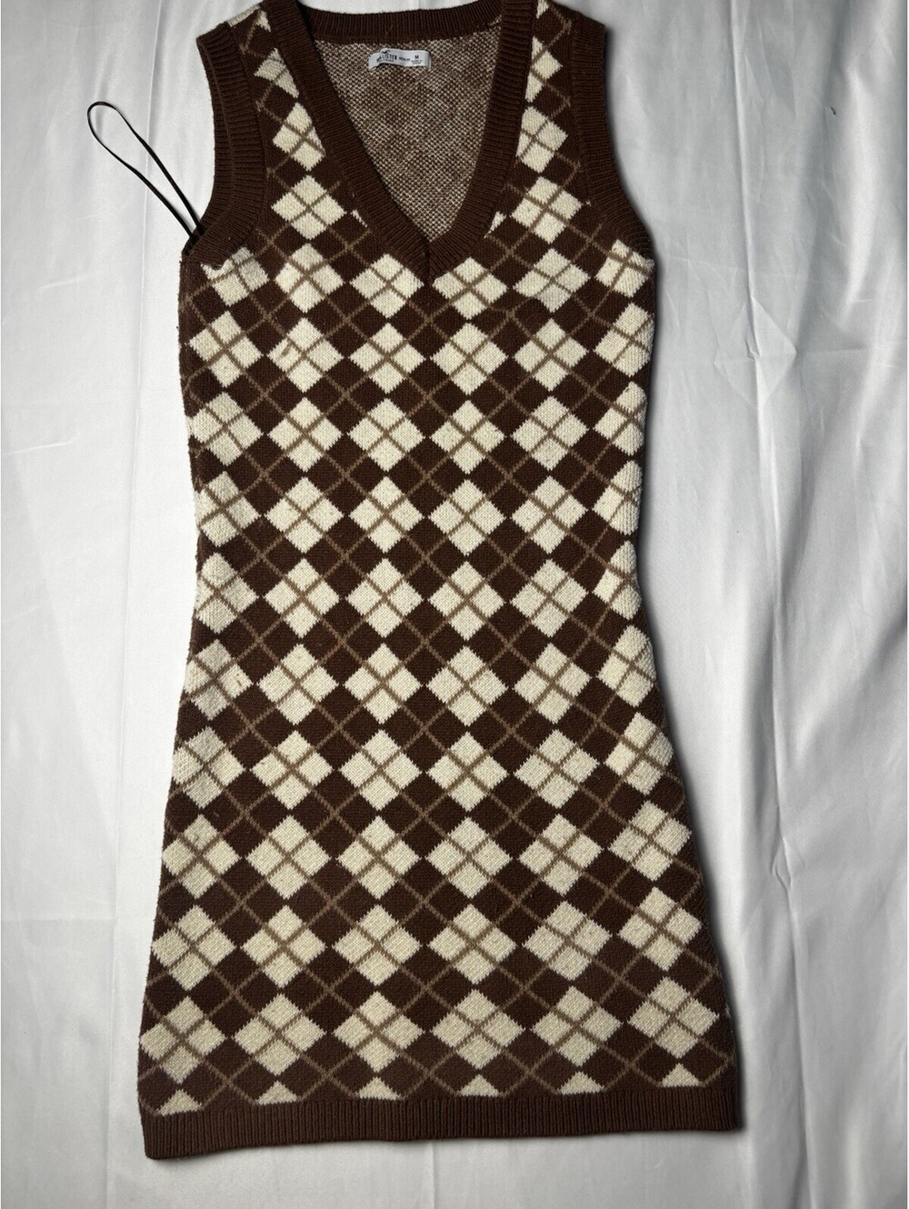 Hollister Brown and Cream Argyle Knit Sleeveless Dress Size
